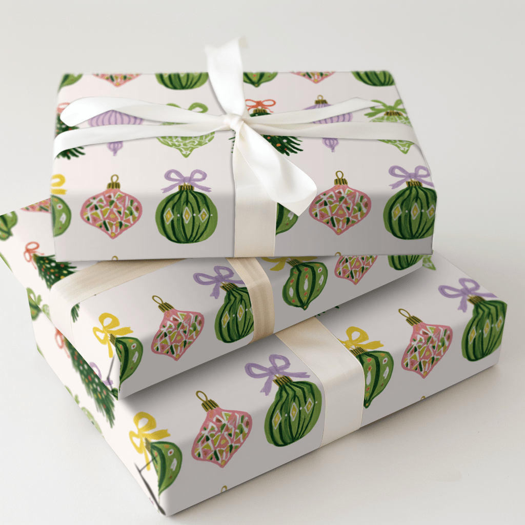 Ribboned Ornaments - Wrapping Paper - Aspen & Arlo