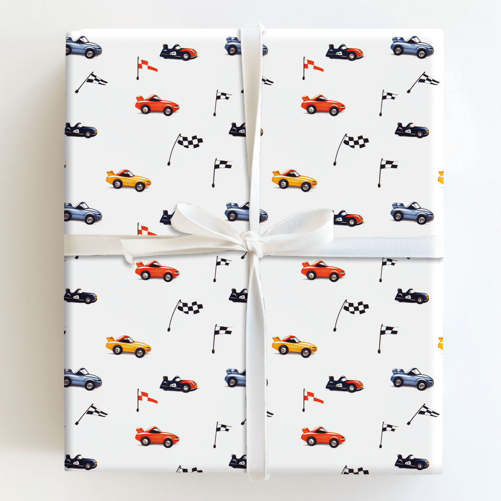 Motor Racing Envelopes On Your Mark Wrapping Paper: Race Car Gift Wrap – Aspen & Arlo