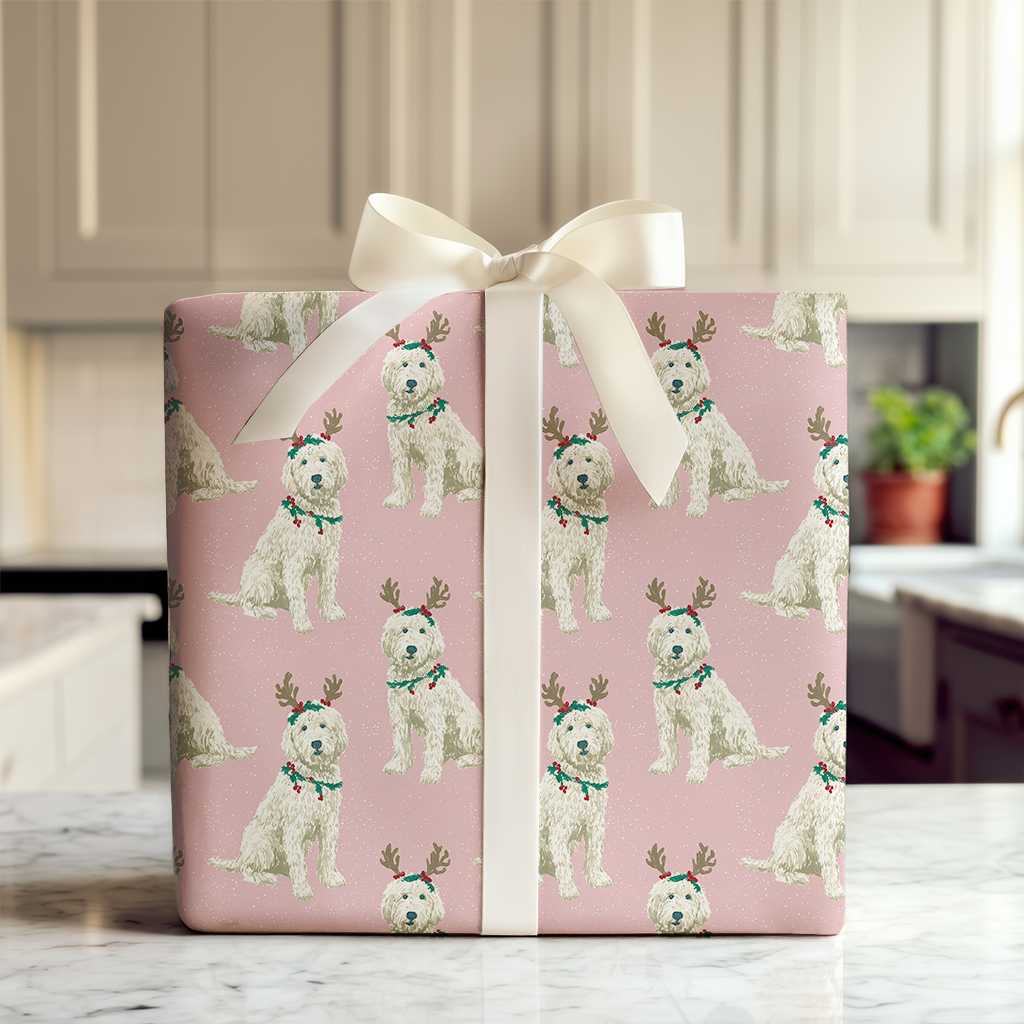 White Goldendoodle Reindeer Games