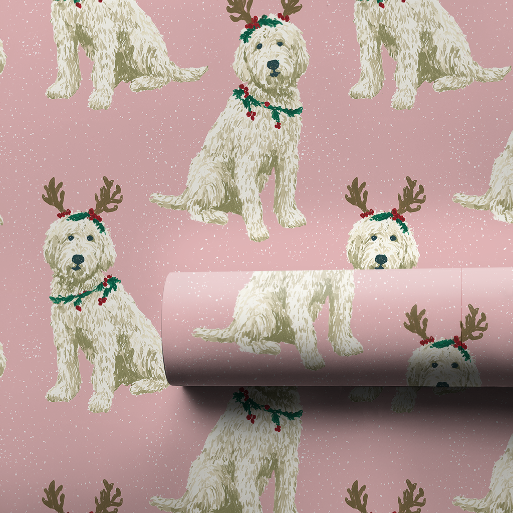 White Goldendoodle Reindeer Games