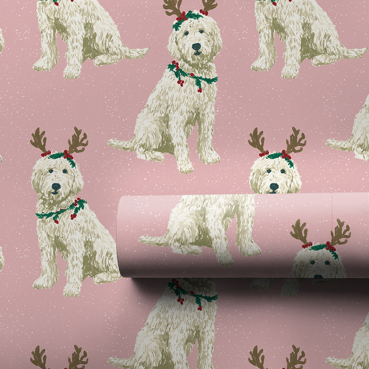 White Goldendoodle Reindeer Games