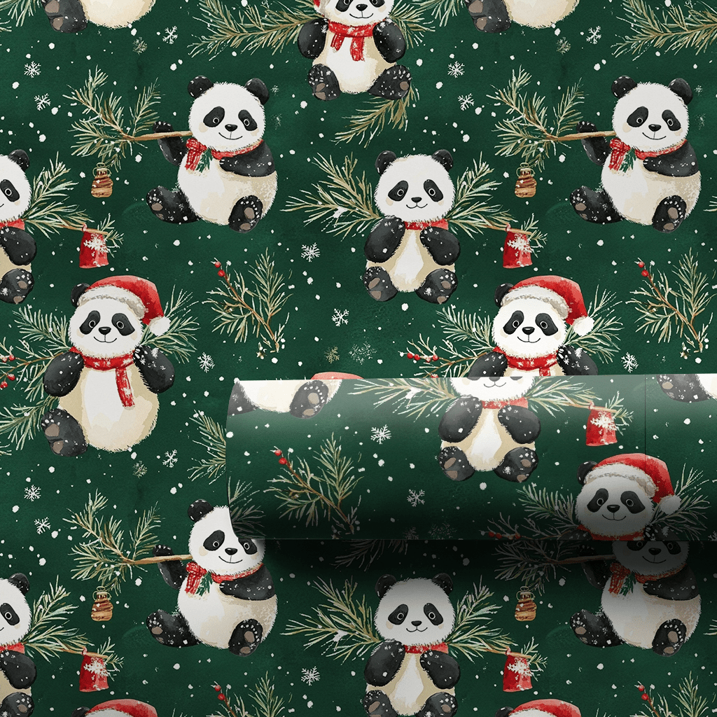 Panda Evergreen Parade - Wrapping Paper - Aspen & Arlo