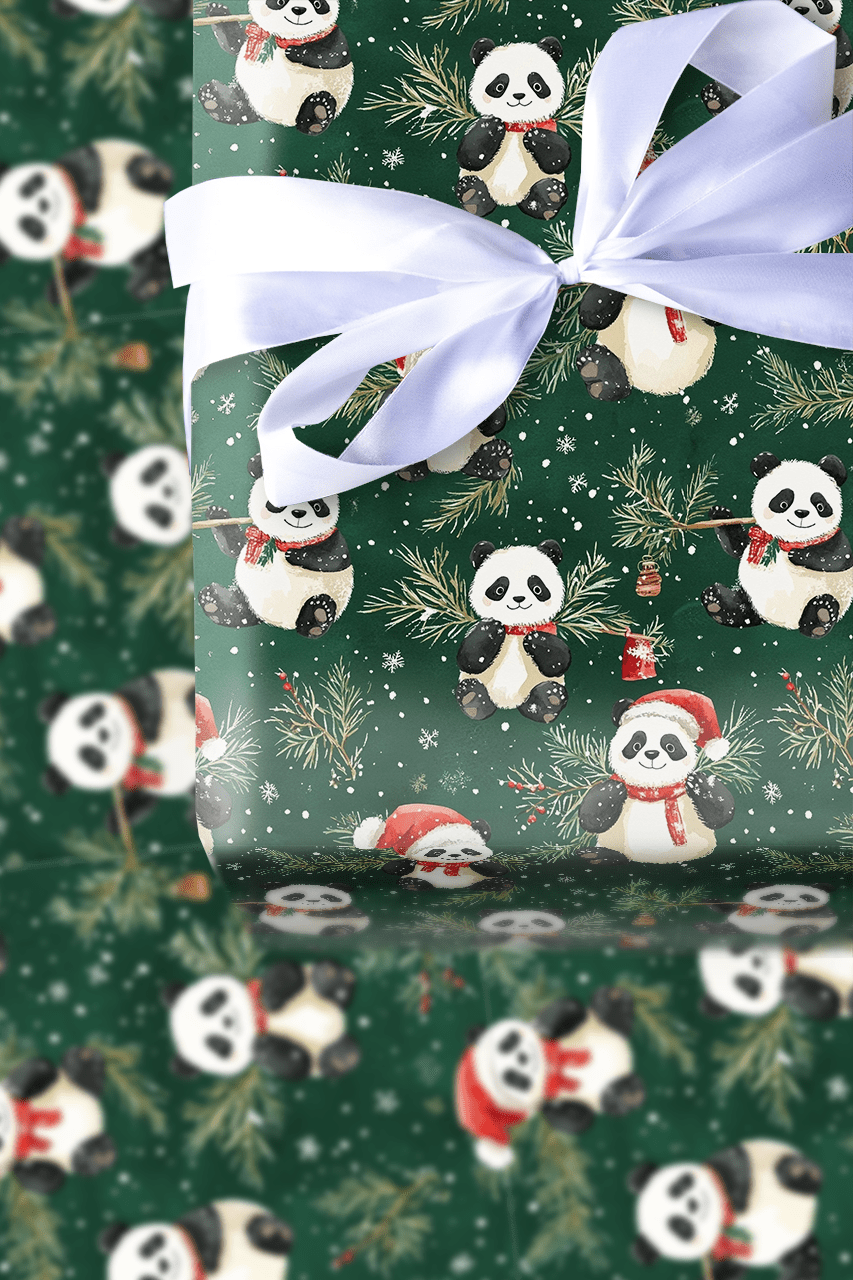 Panda Evergreen Parade - Wrapping Paper - Aspen & Arlo