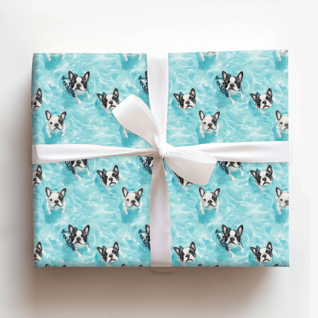Pool Day with the Boston Terriers - Wrapping Paper - Aspen & Arlo
