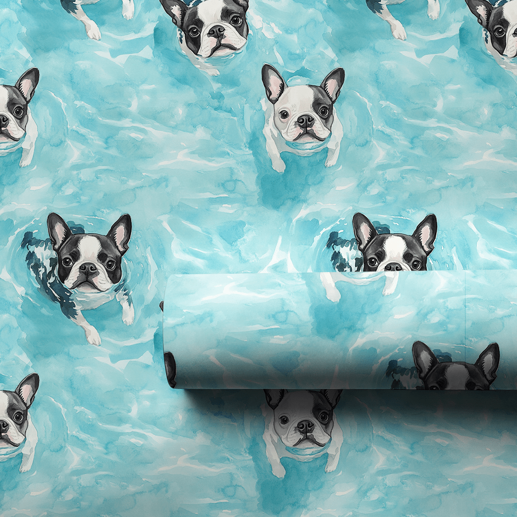Pool Day with the Boston Terriers - Wrapping Paper - Aspen & Arlo