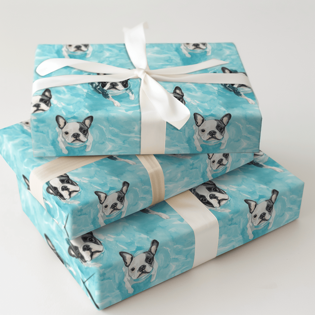Pool Day with the Boston Terriers - Wrapping Paper - Aspen & Arlo