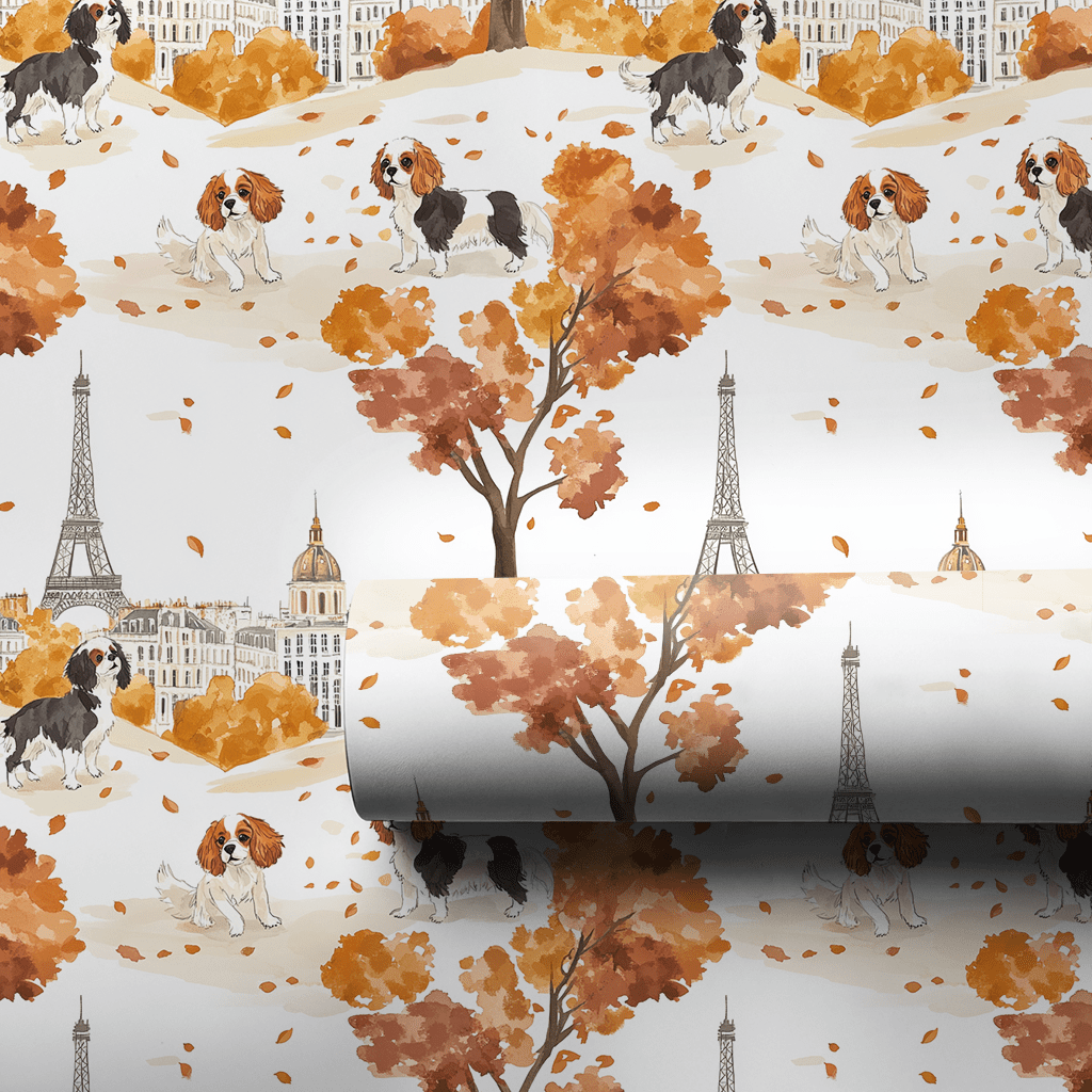 Paris with the Cavalier King Charles - Wrapping Paper - Aspen & Arlo