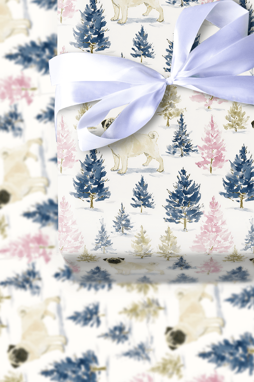 Holly Jolly Pug - Wrapping Paper - Aspen & Arlo