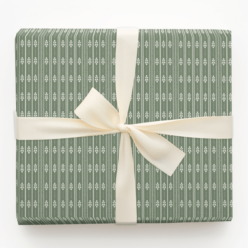 Sage Snowflake Stripe - Wrapping Paper - Aspen & Arlo