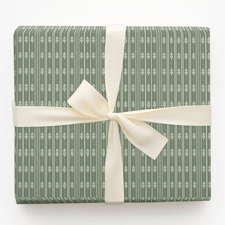 Sage Snowflake Stripe - Wrapping Paper - Aspen & Arlo
