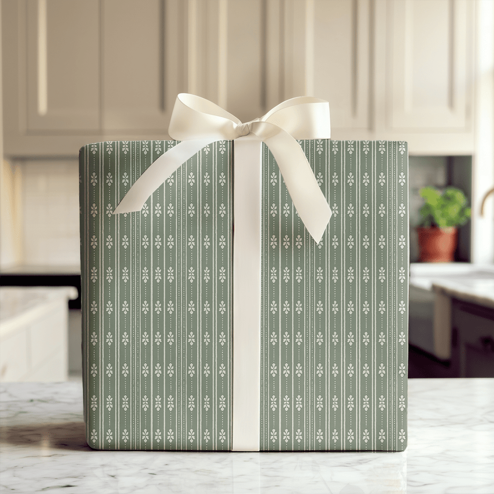 Sage Snowflake Stripe - Wrapping Paper - Aspen & Arlo
