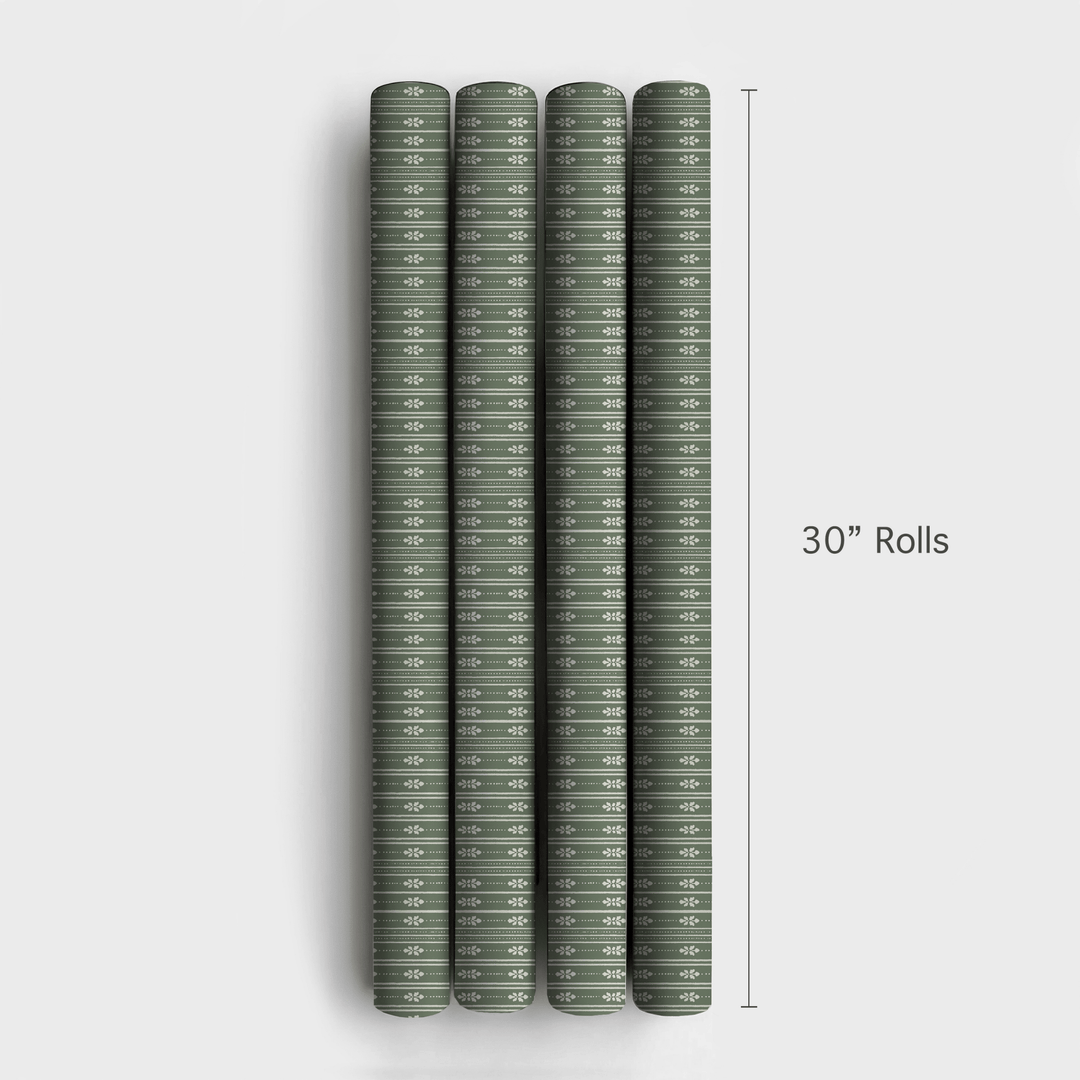 Sage Snowflake Stripe - Wrapping Paper - Aspen & Arlo