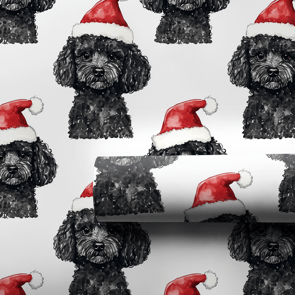 Black Poodle Santa - Wrapping Paper - Aspen & Arlo