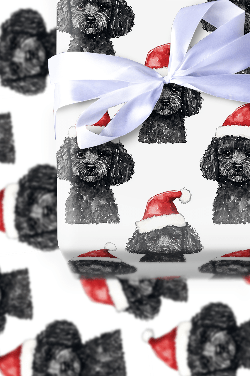 Black Poodle Santa - Wrapping Paper - Aspen & Arlo