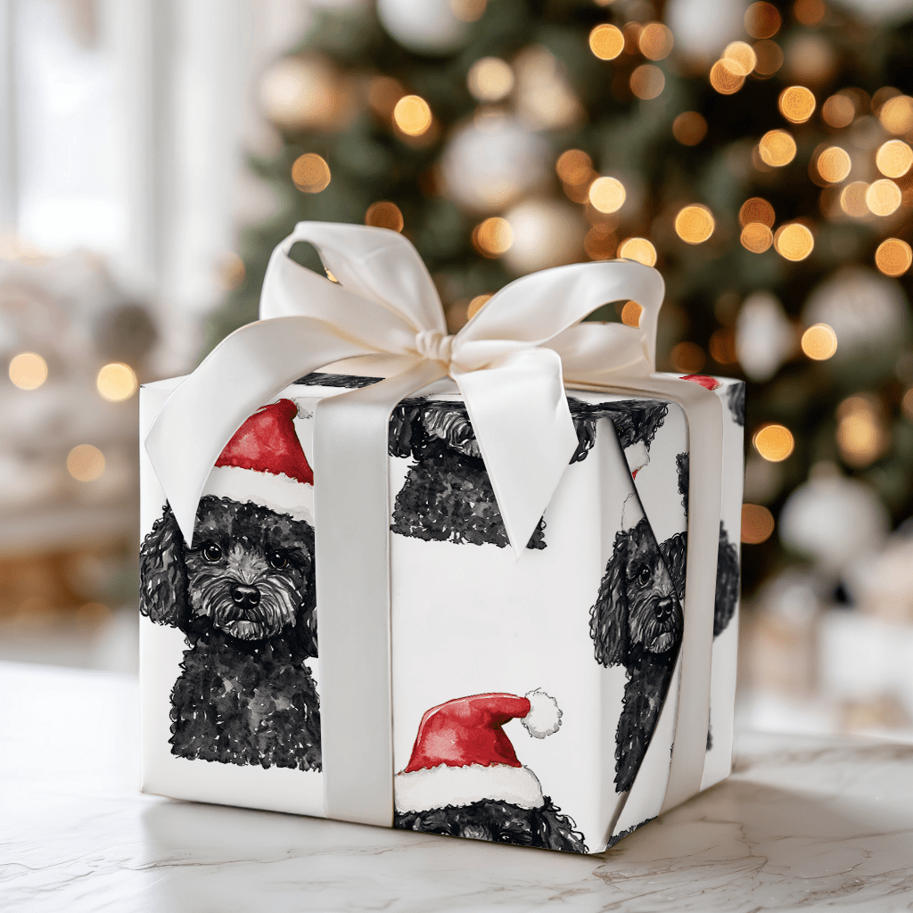 Black Poodle Santa - Wrapping Paper - Aspen & Arlo
