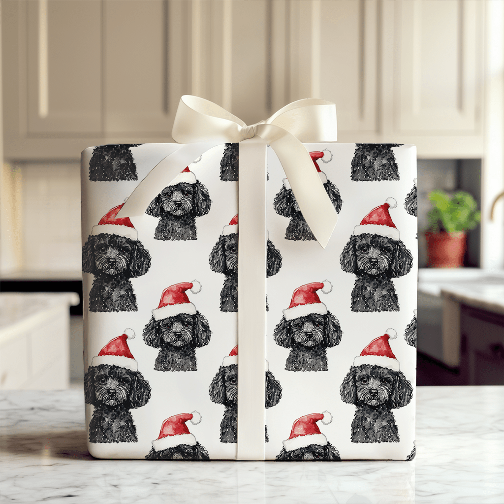 Black Poodle Santa - Wrapping Paper - Aspen & Arlo