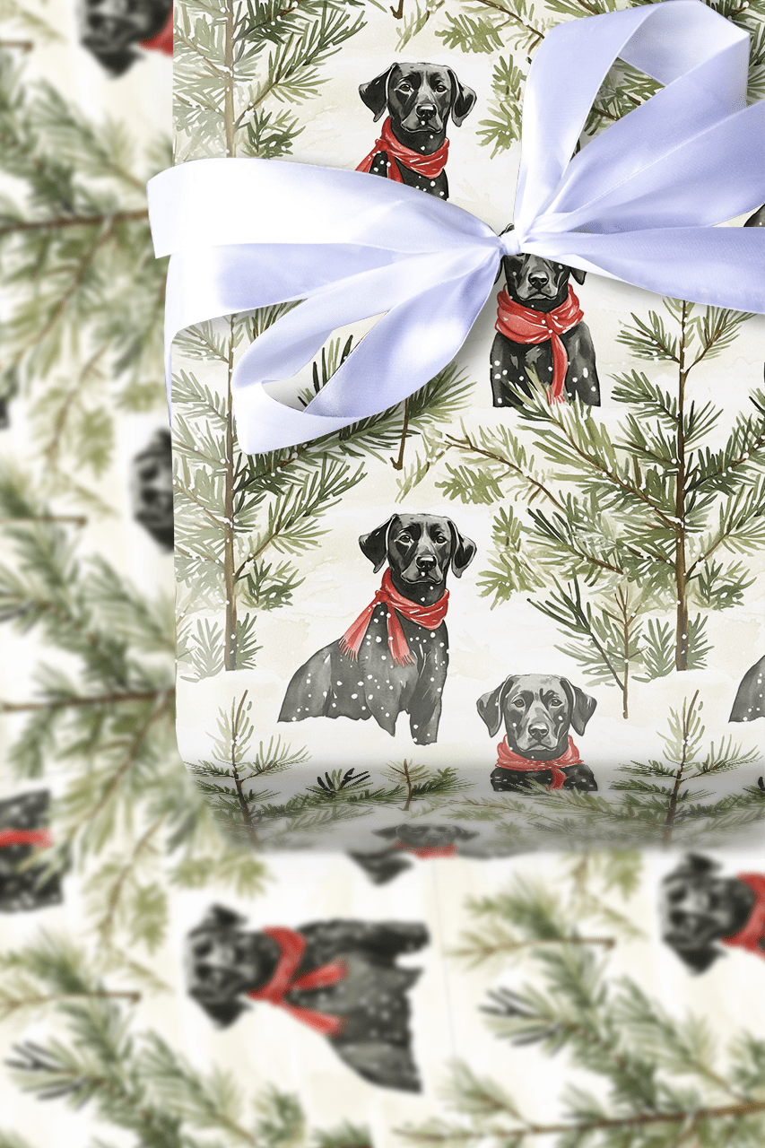 Snowfield Black Lab - Wrapping Paper - Aspen & Arlo