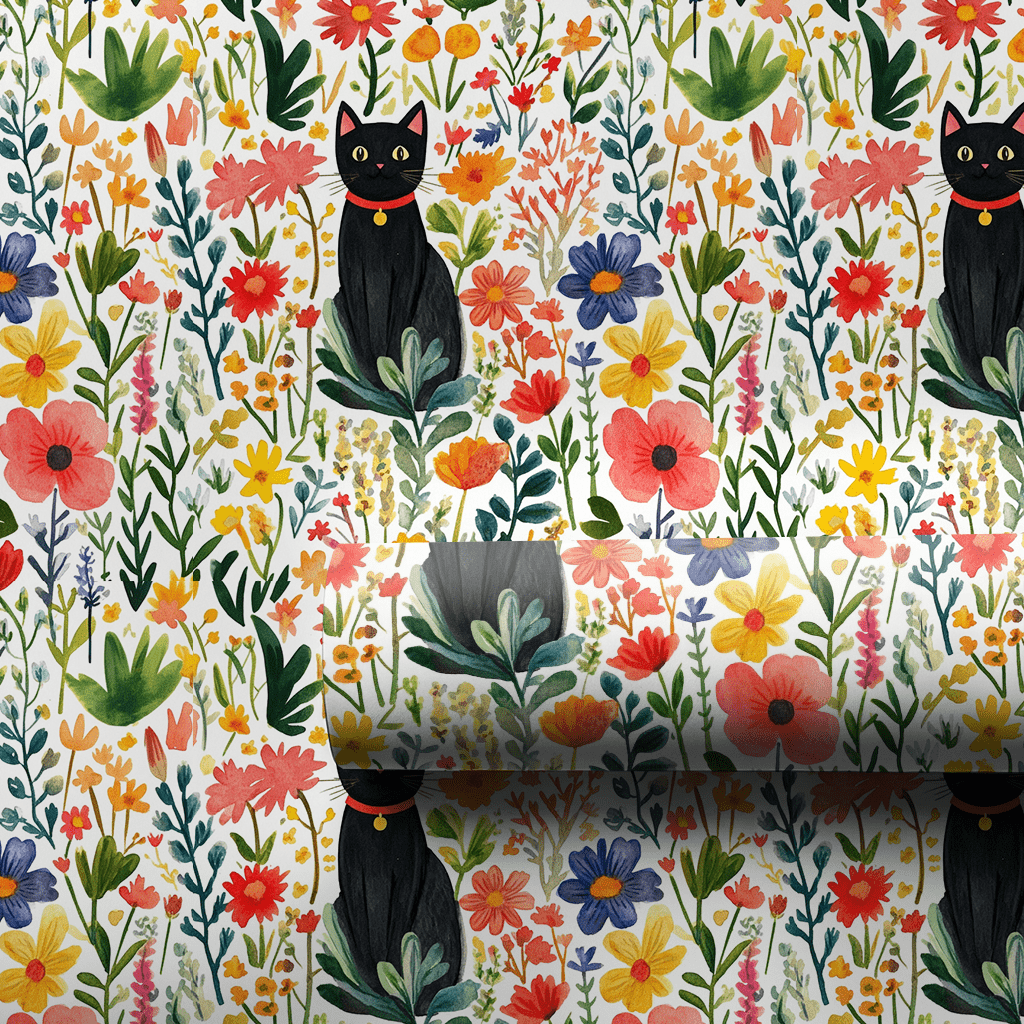 Garden Day with a Black Cat - Wrapping Paper - Aspen & Arlo