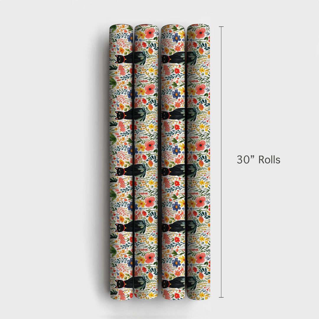 Garden Day with a Black Cat - Wrapping Paper - Aspen & Arlo