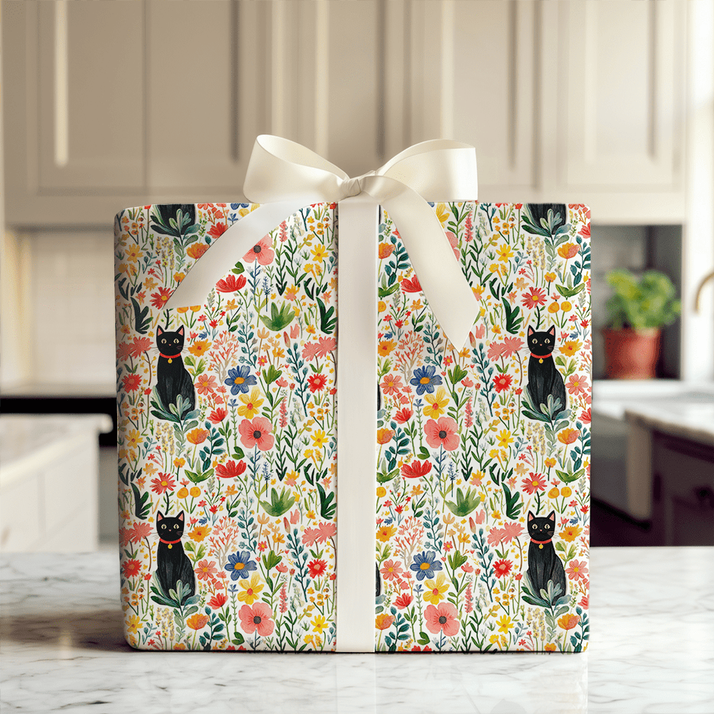 Garden Day with a Black Cat - Wrapping Paper - Aspen & Arlo