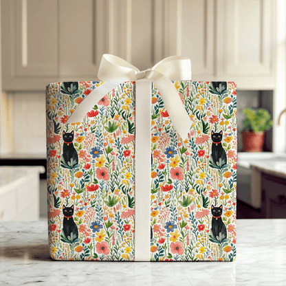Garden Day with a Black Cat - Wrapping Paper - Aspen & Arlo