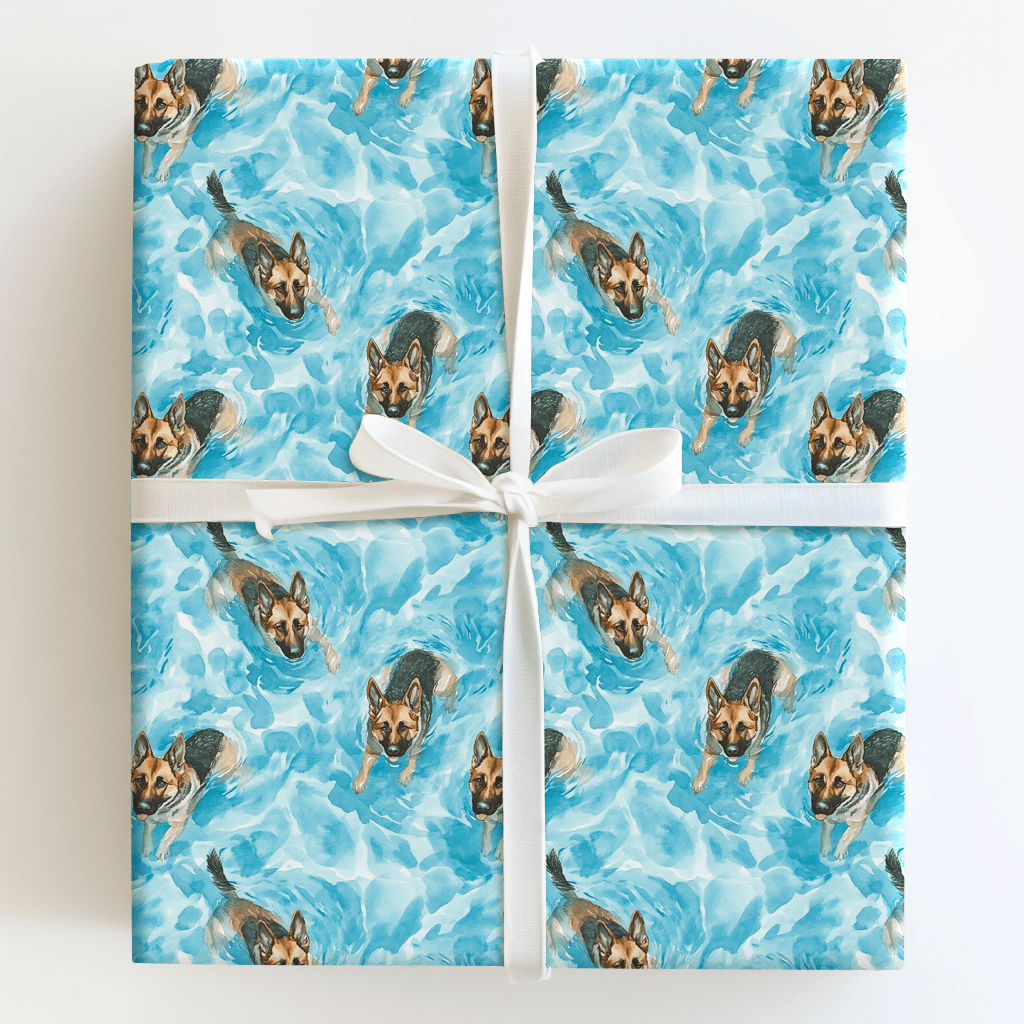 Pool Day with the German Shepherds - Wrapping Paper - Aspen & Arlo