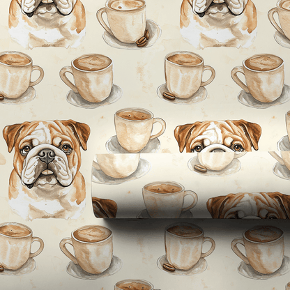 Coffee Day with the Bulldog - Wrapping Paper - Aspen & Arlo