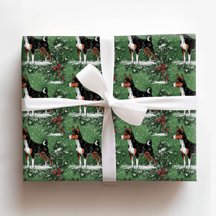 Tri-Colored Basenji in Green - Wrapping Paper - Aspen & Arlo