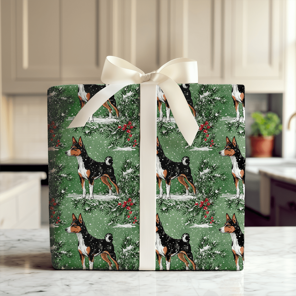 Tri-Colored Basenji in Green - Wrapping Paper - Aspen & Arlo