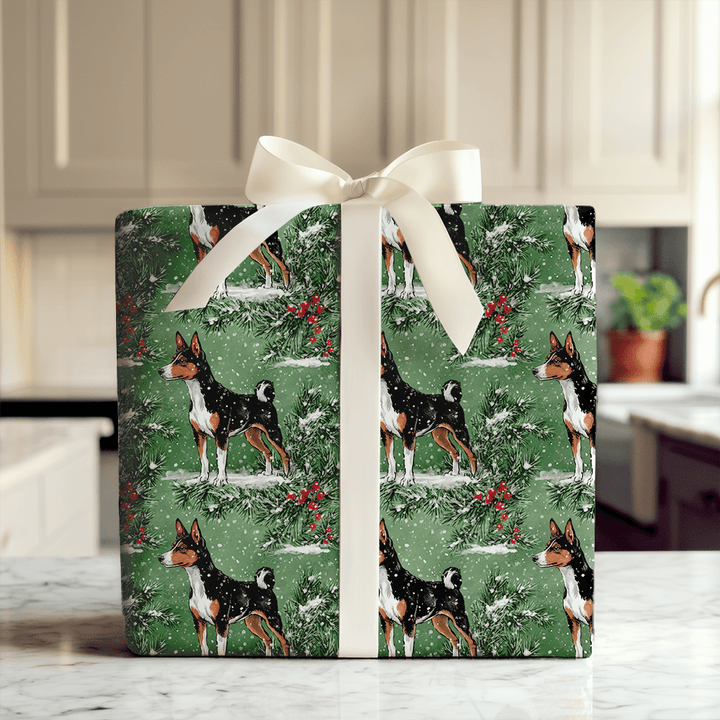 Tri-Colored Basenji in Green - Wrapping Paper - Aspen & Arlo