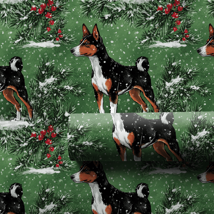 Tri-Colored Basenji in Green - Wrapping Paper - Aspen & Arlo