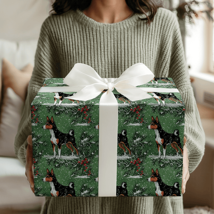 Tri-Colored Basenji in Green - Wrapping Paper - Aspen & Arlo