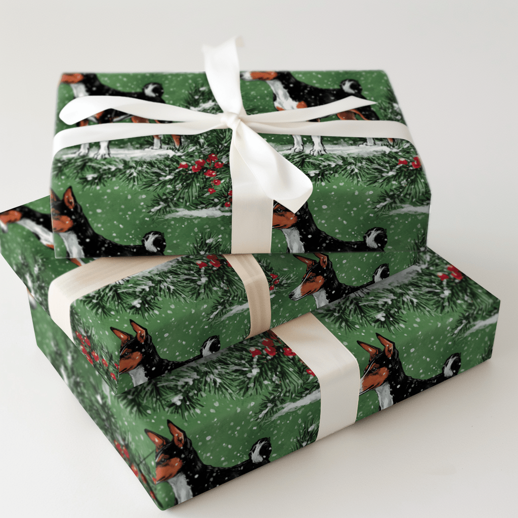 Tri-Colored Basenji in Green - Wrapping Paper - Aspen & Arlo