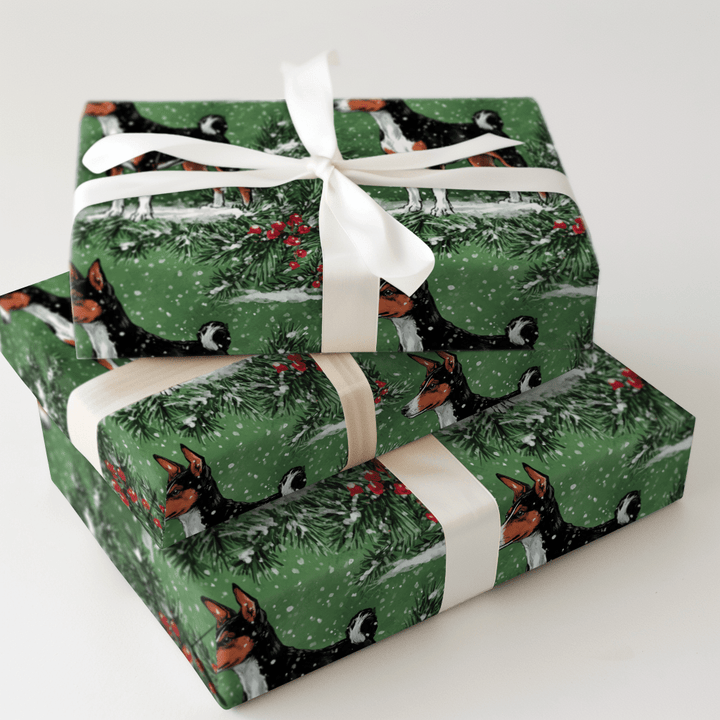 Tri-Colored Basenji in Green - Wrapping Paper - Aspen & Arlo
