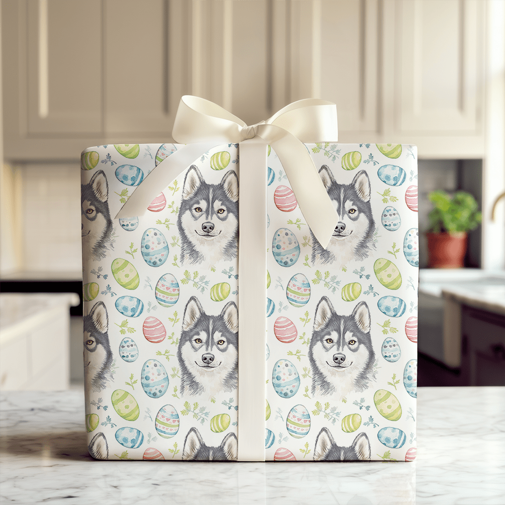 Easter Eggs with the Husky - Wrapping Paper - Aspen & Arlo
