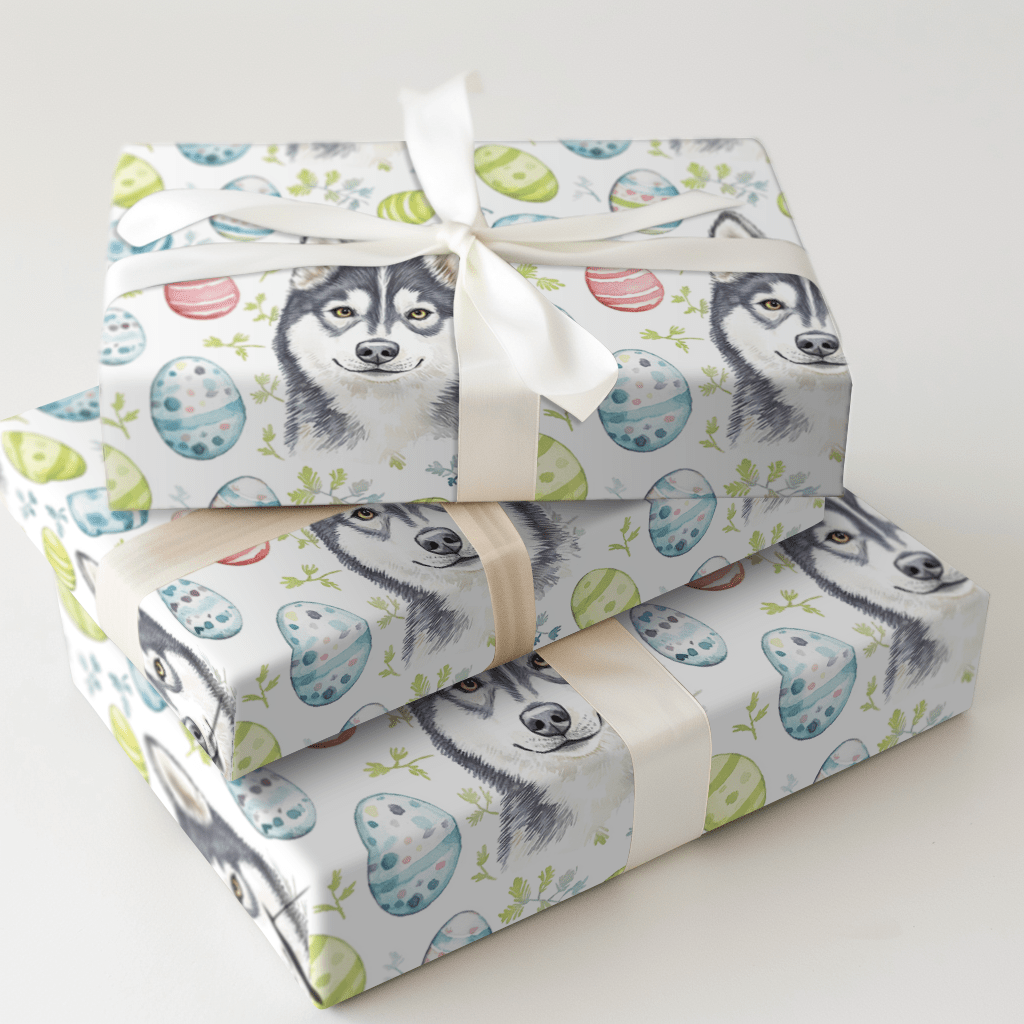 Easter Eggs with the Husky - Wrapping Paper - Aspen & Arlo
