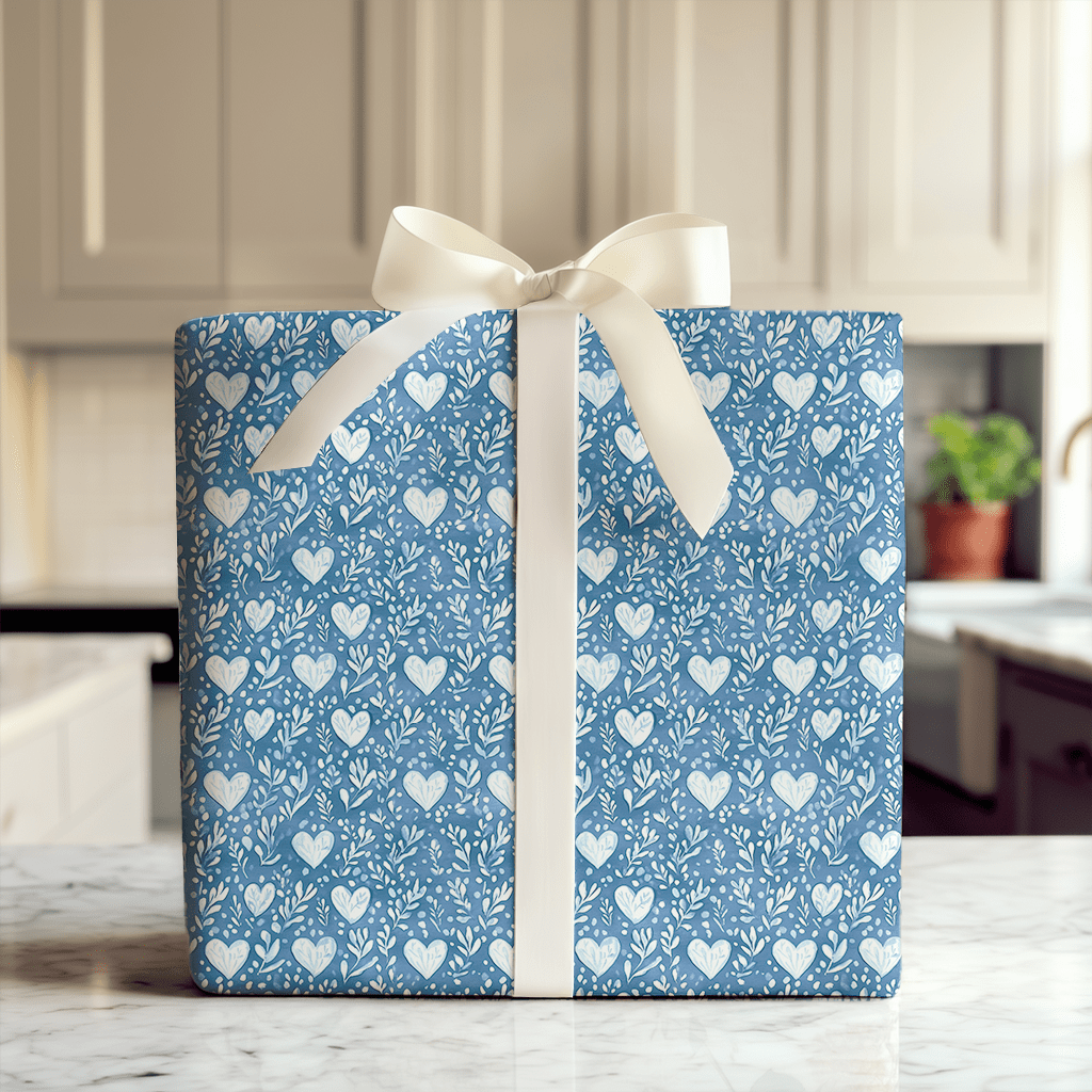 Blue Vintage Valentine - Wrapping Paper - Aspen & Arlo
