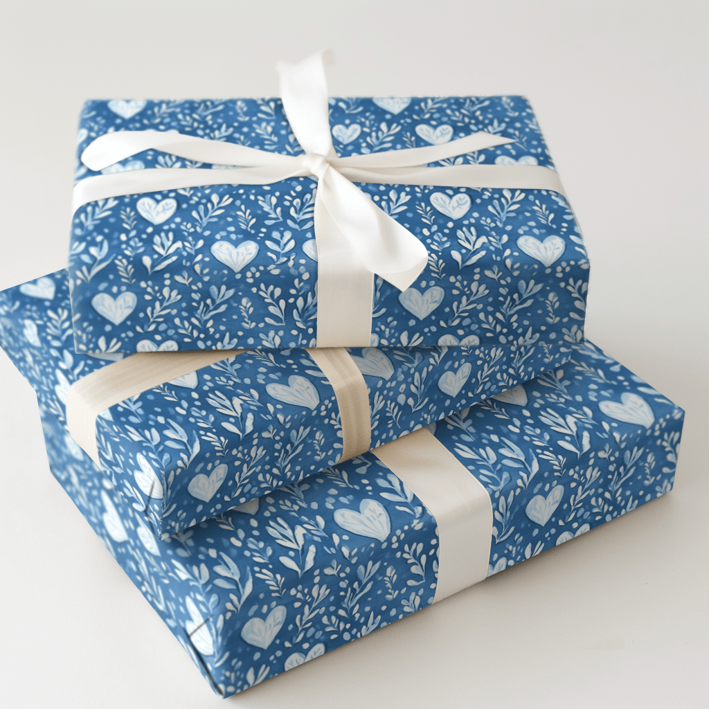 Blue Vintage Valentine - Wrapping Paper - Aspen & Arlo