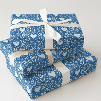 Blue Vintage Valentine - Wrapping Paper - Aspen & Arlo