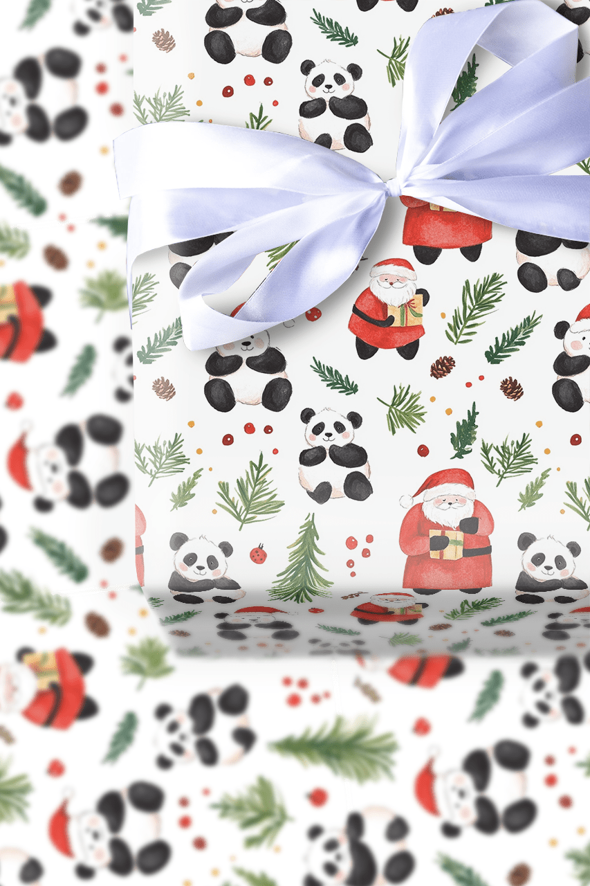 Santa's Panda Bear - Wrapping Paper - Aspen & Arlo