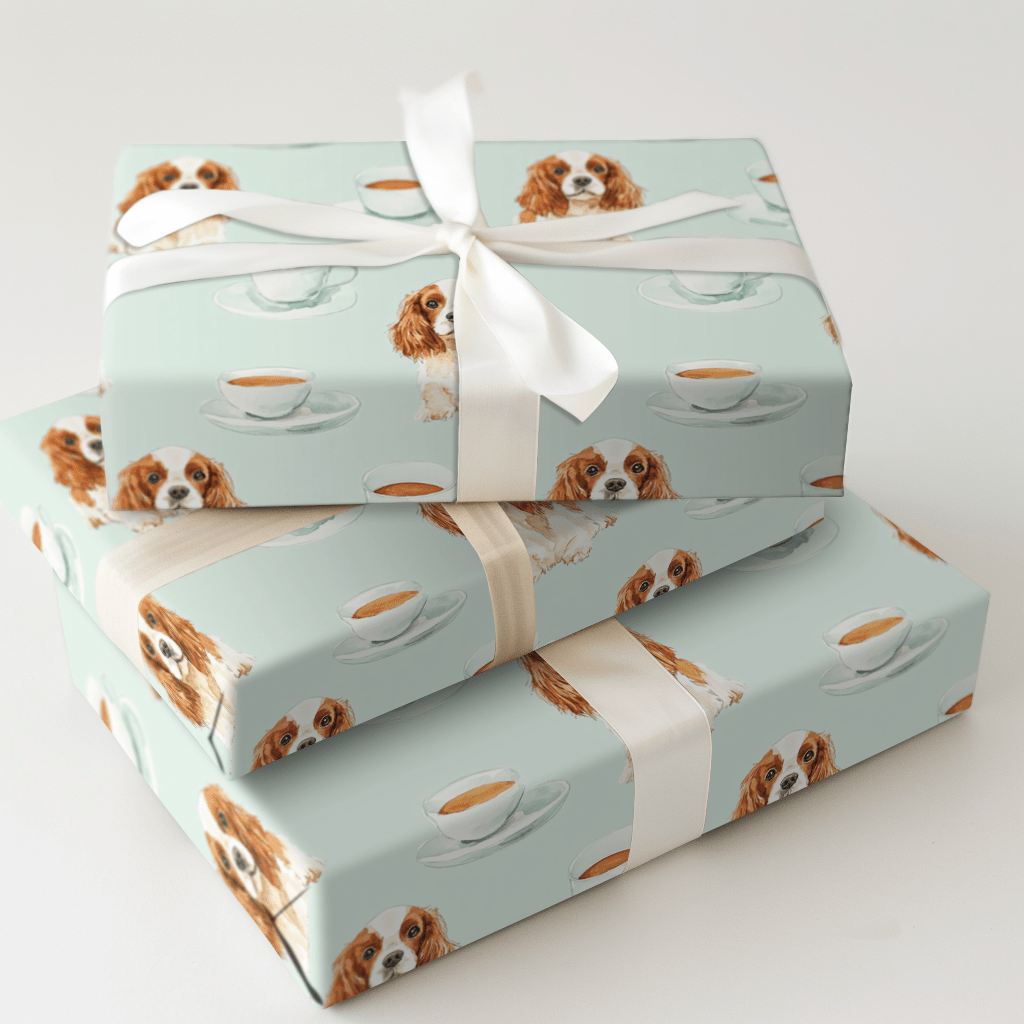 Coffee Day with the Cavalier King Charles - Wrapping Paper - Aspen & Arlo