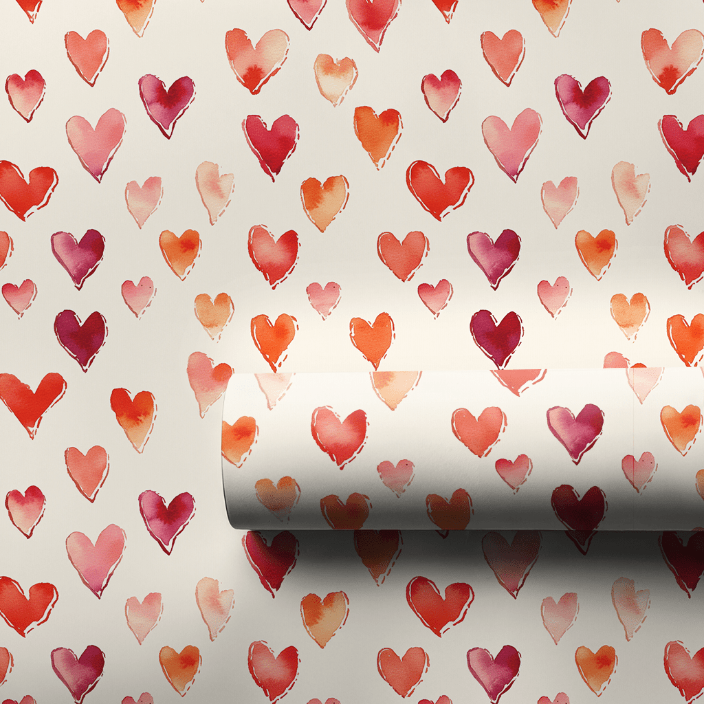 Watercolor Hearts - Wrapping Paper - Aspen & Arlo