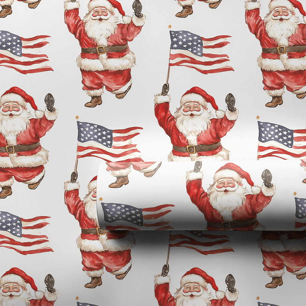 Spangled Spirit Santa - Wrapping Paper - Aspen & Arlo