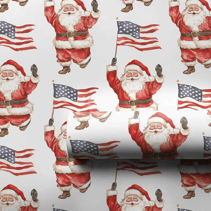 Spangled Spirit Santa - Wrapping Paper - Aspen & Arlo