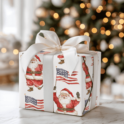 Spangled Spirit Santa - Wrapping Paper - Aspen & Arlo