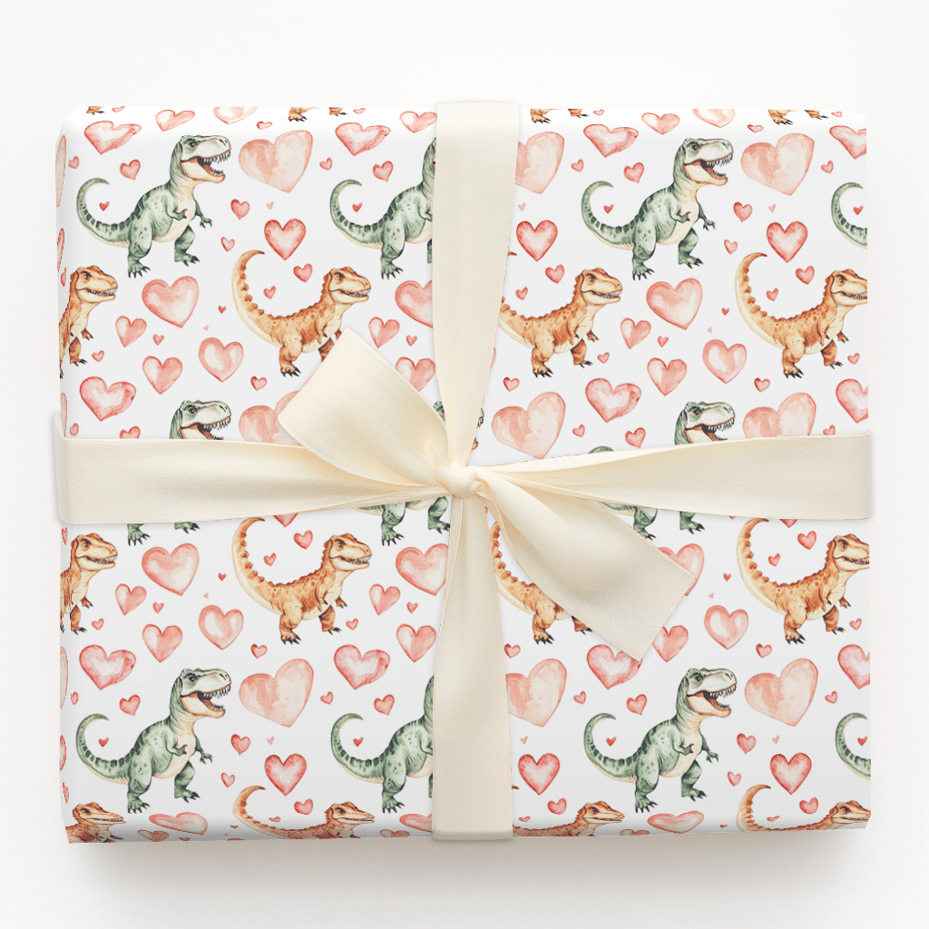 Scary Dino Valentines - Wrapping Paper - Aspen & Arlo