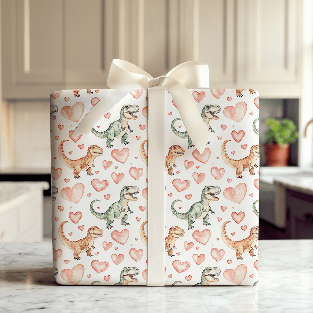 Scary Dino Valentines - Wrapping Paper - Aspen & Arlo