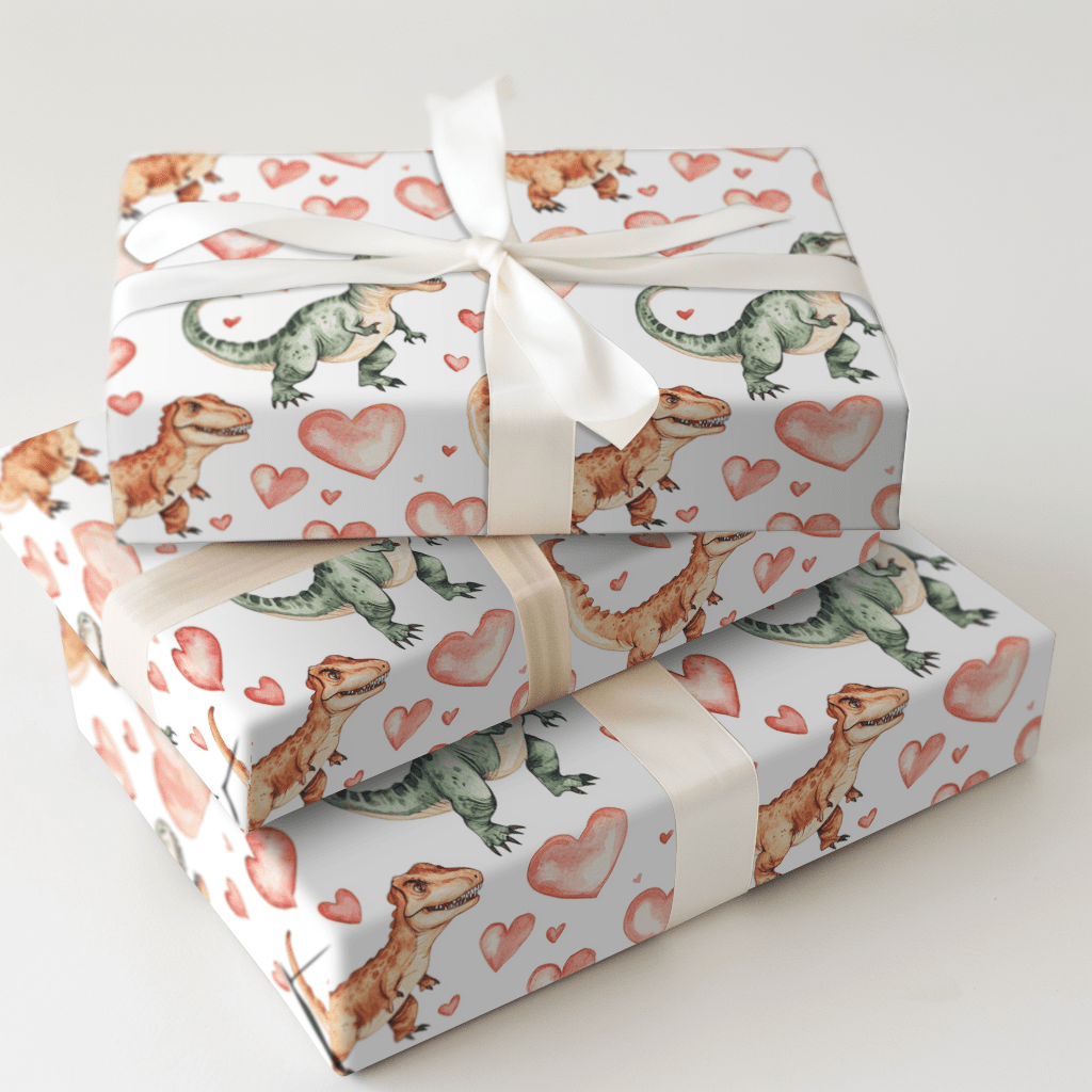 Scary Dino Valentines - Wrapping Paper - Aspen & Arlo