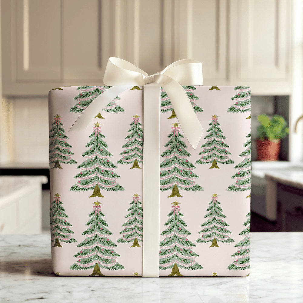 Blush Tinsel Tree - Wrapping Paper - Aspen & Arlo