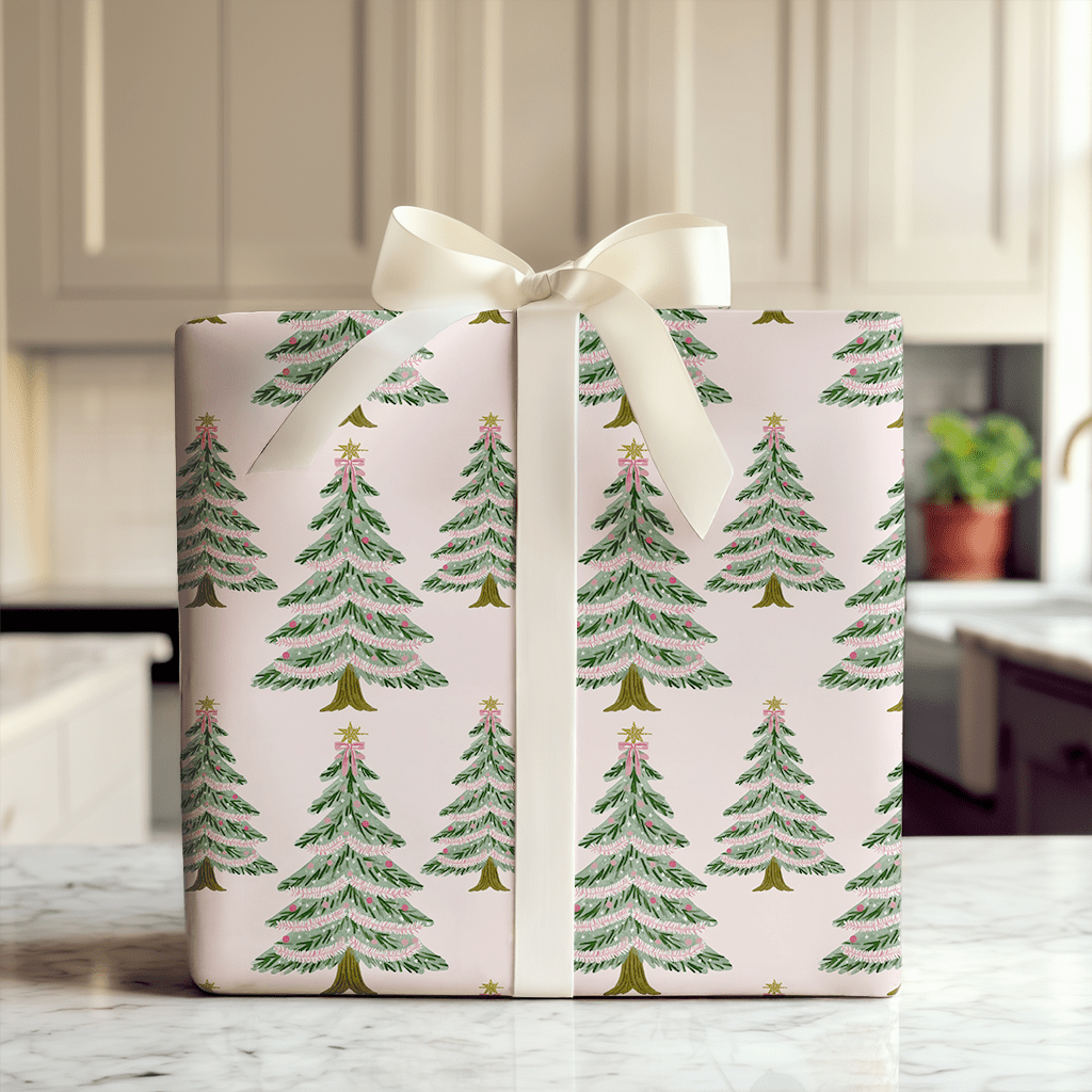 Blush Tinsel Tree - Wrapping Paper - Aspen & Arlo